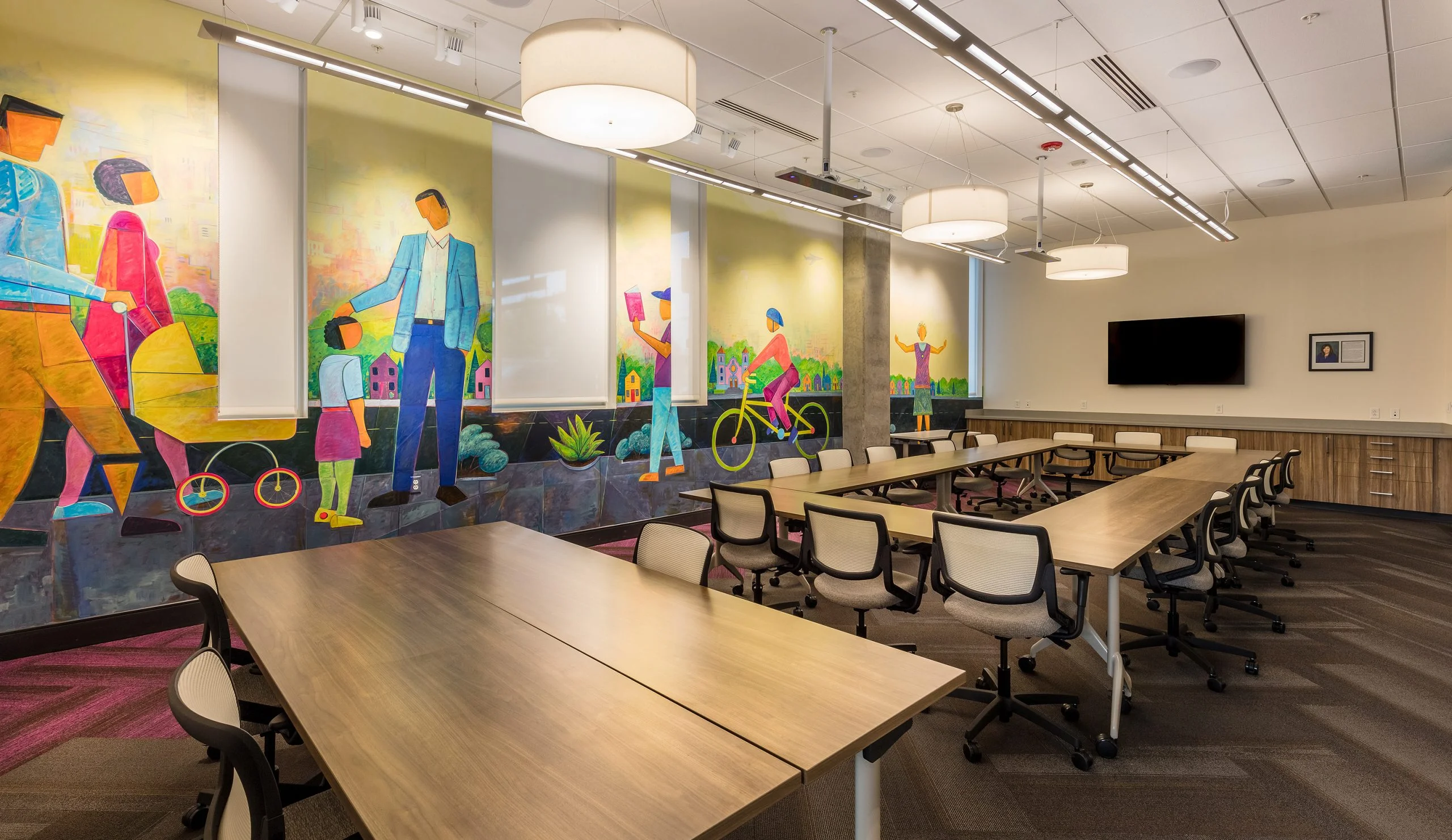 A bright, modern MCRC community room ready to host a local event